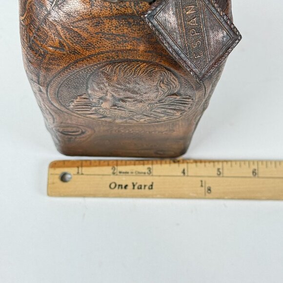 Vintage Tooled Leather Liquor Empty Whiskey Bottle Holder Chain Cork Stopper - Picture 10 of 10